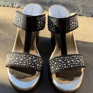 Pesaro Black and Silver Studded Wedge Heels
